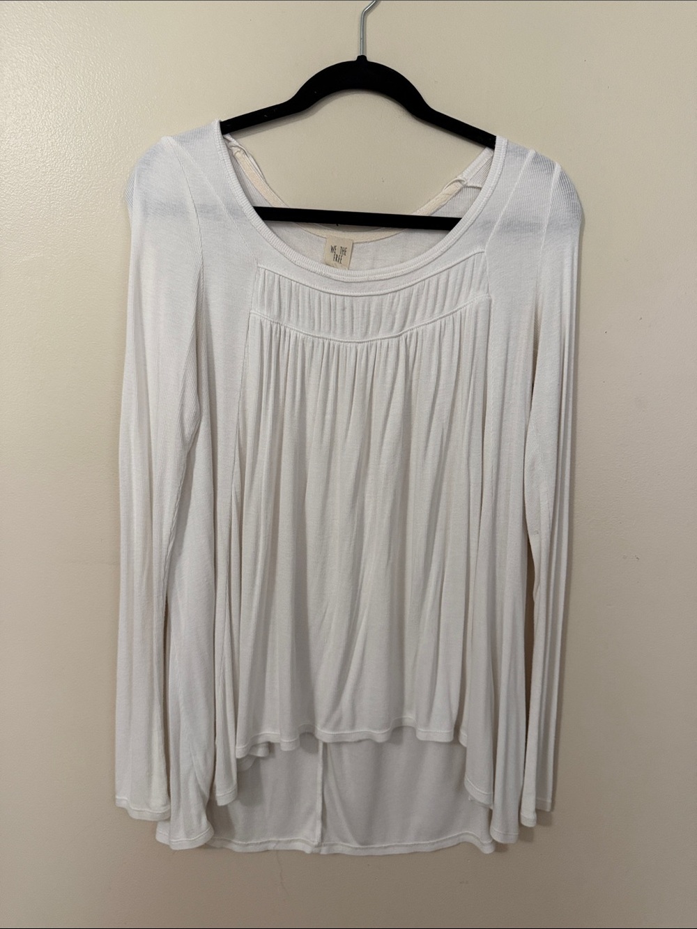 We The Free White Long Sleeve Pleated Yoke Top